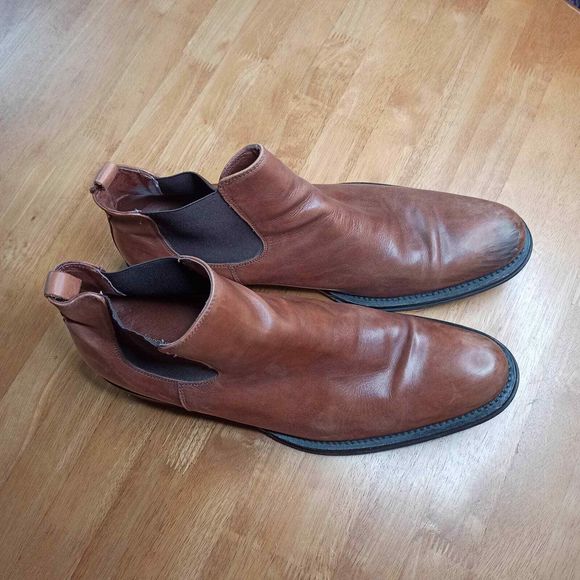METROPOLITAN VIEW Men Dress Boots Size 13 Brown Italian Leather Slip On - Picture 3 of 11